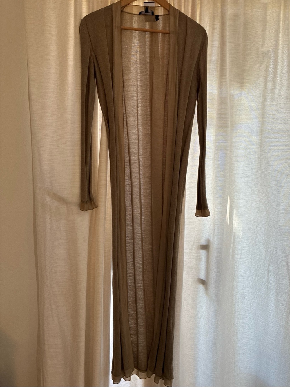 Theory  wool blend Lightweight Long Open Cardigan Duster with silk trim